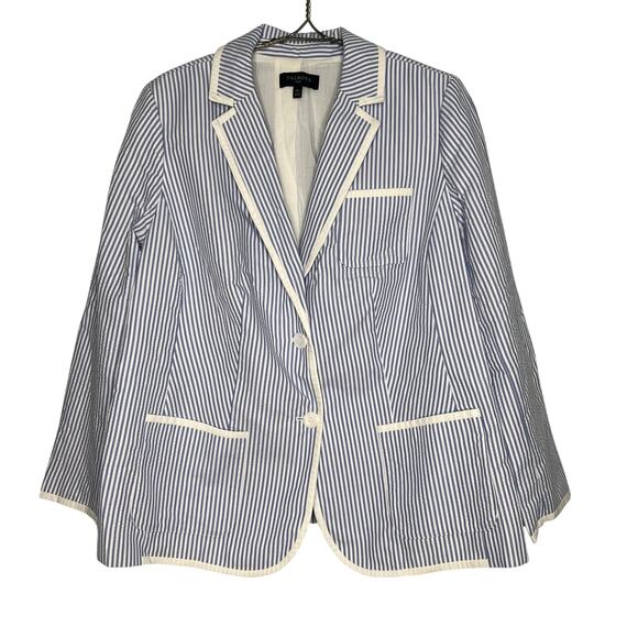 Talbots Size 14 Classic Summer Seersucker Blazer Jacket Lined Cotton Washable - Picture 3 of 13